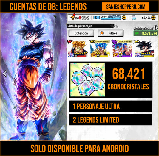[Android] 68,421 Cronocristales 💎|  ⭐️ Pre-ultrainstinto Goku | ⭐️ 2 Legends Limited | Dragon Ball: Legends Cuenta Reroll