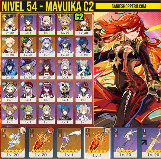 [Nivel 54] Mavuika C2 + Arma x2 , Emilie + Arma + Navia + Mizuki