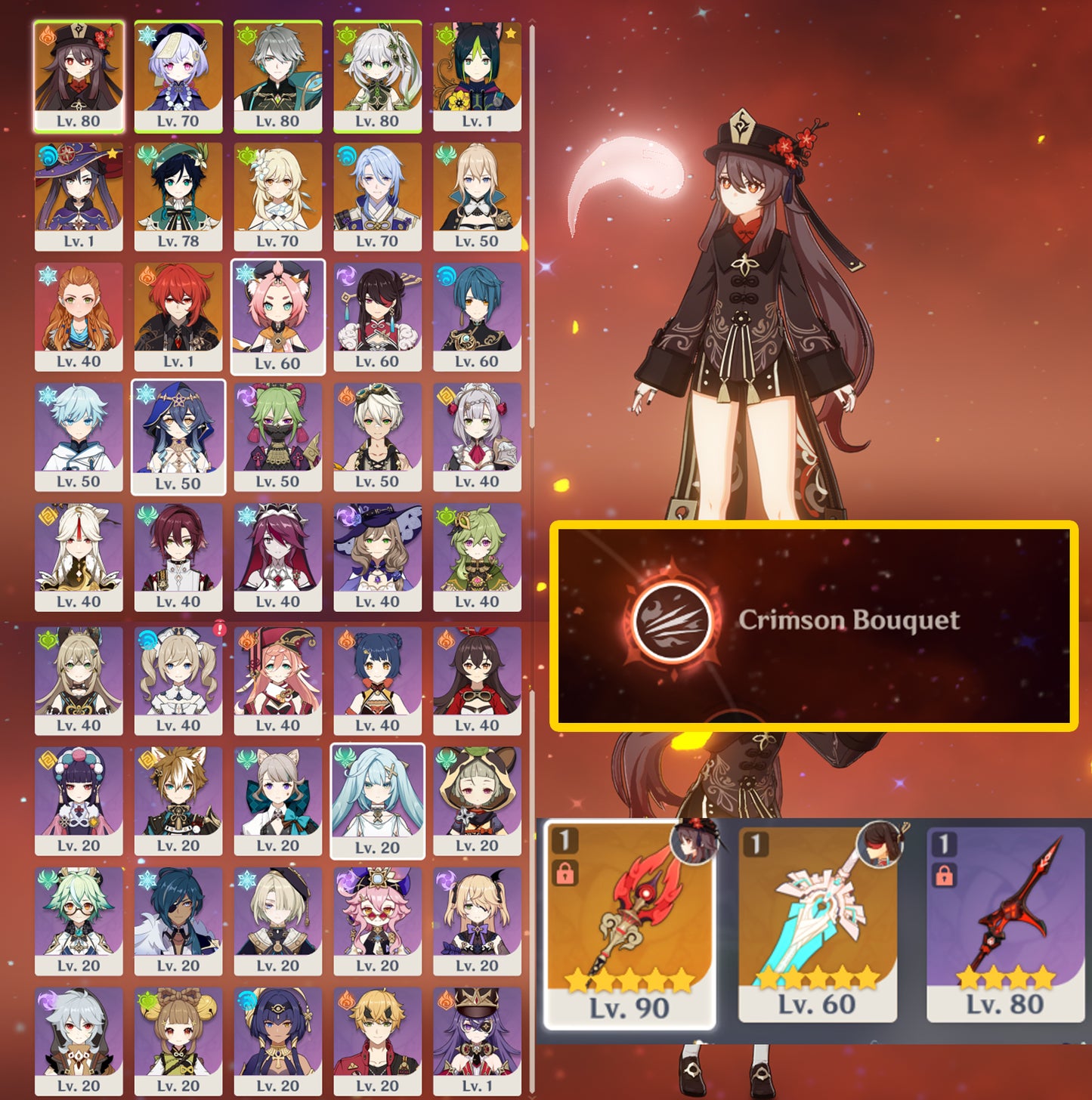 [Nivel 51] Hu Tao C1 + Homa, Alhaitham, Nahida, Venti, Ayato, Mona, Diluc,Tighnari, Aloy, Jean, Qiqi