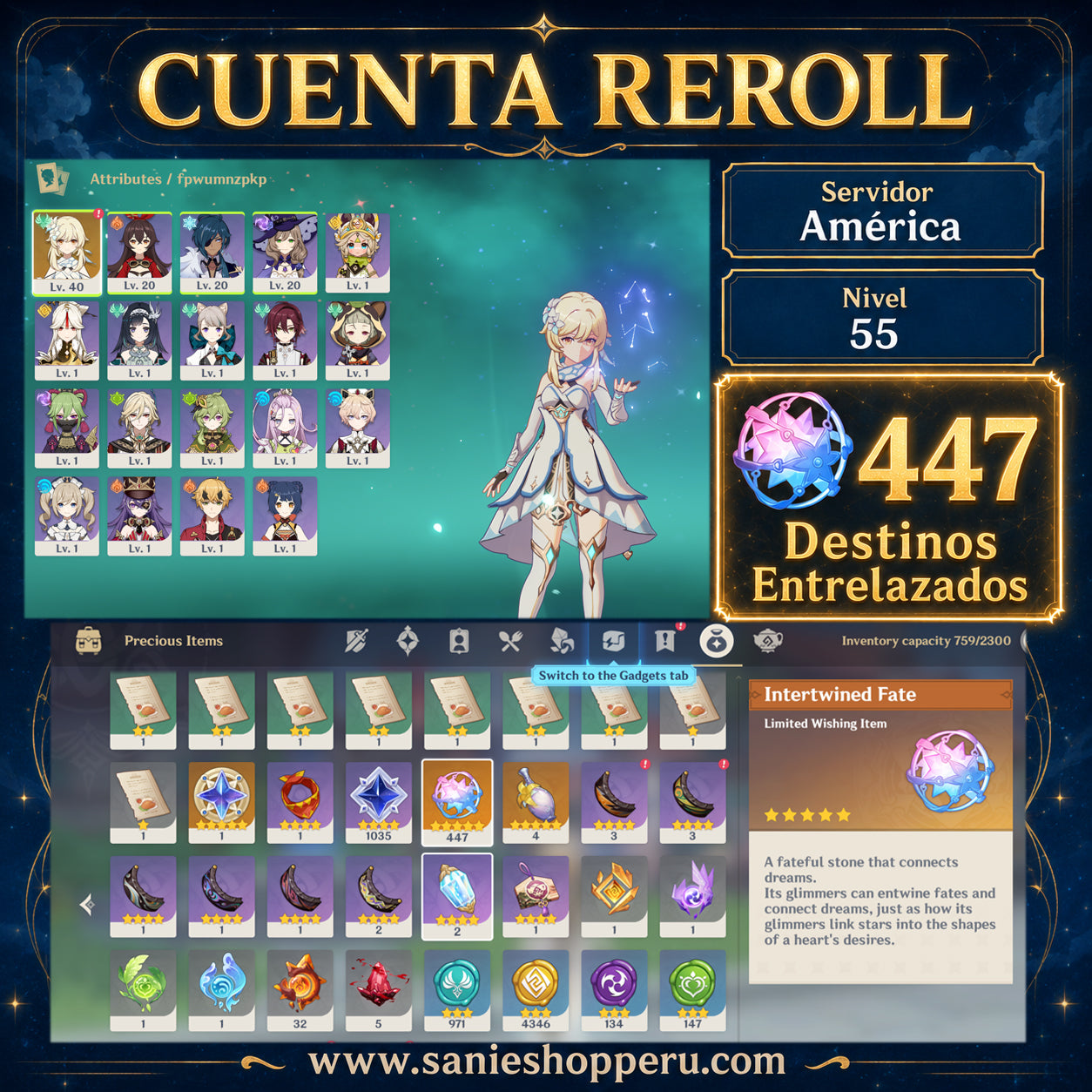 [Nivel 55] ⭐️447 Destinos Entrelazados💎|GENSHIN IMPACT Cuenta reroll