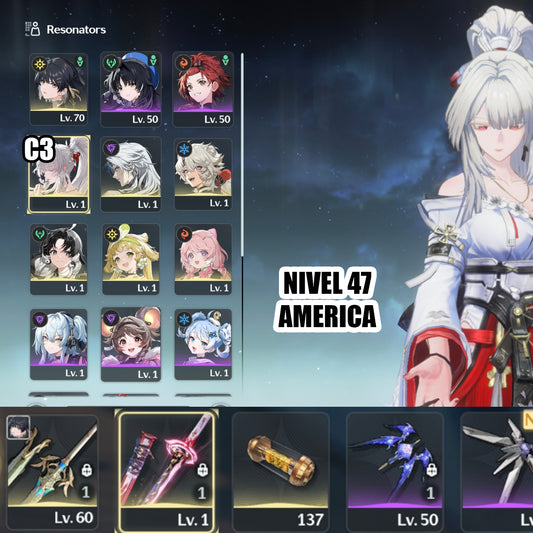 SERVER AMERICA - Hiyuki C3 + Arma + Calcharo + Verina + Encore - Wuthering Wave Reroll cuenta