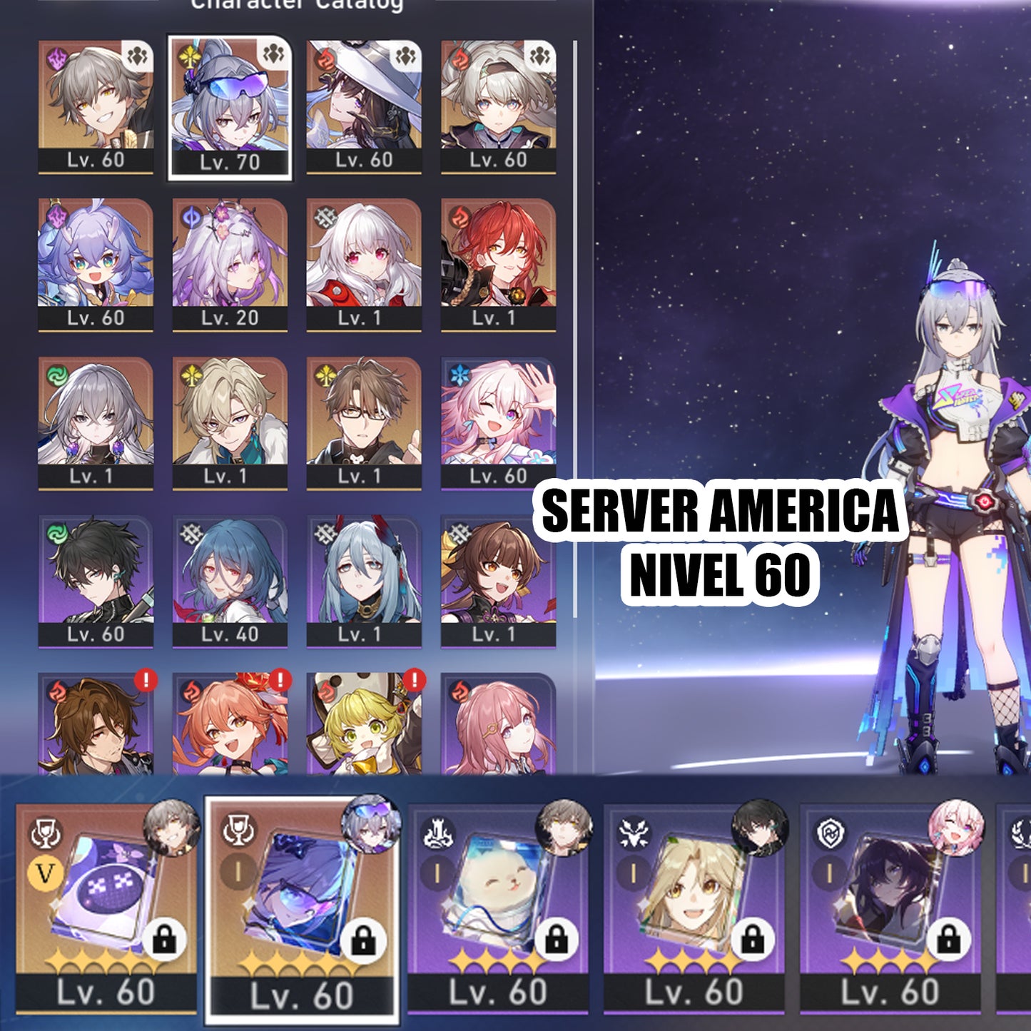 (REROLL + CUMPLEAÑOS LIBRE) Nivel 60⭐️ Silver Wolf LV. 999 + Cono , Castorice + Firefly + The Dahlia + Aventurine + Clara + Bronya + Himeko + Welt