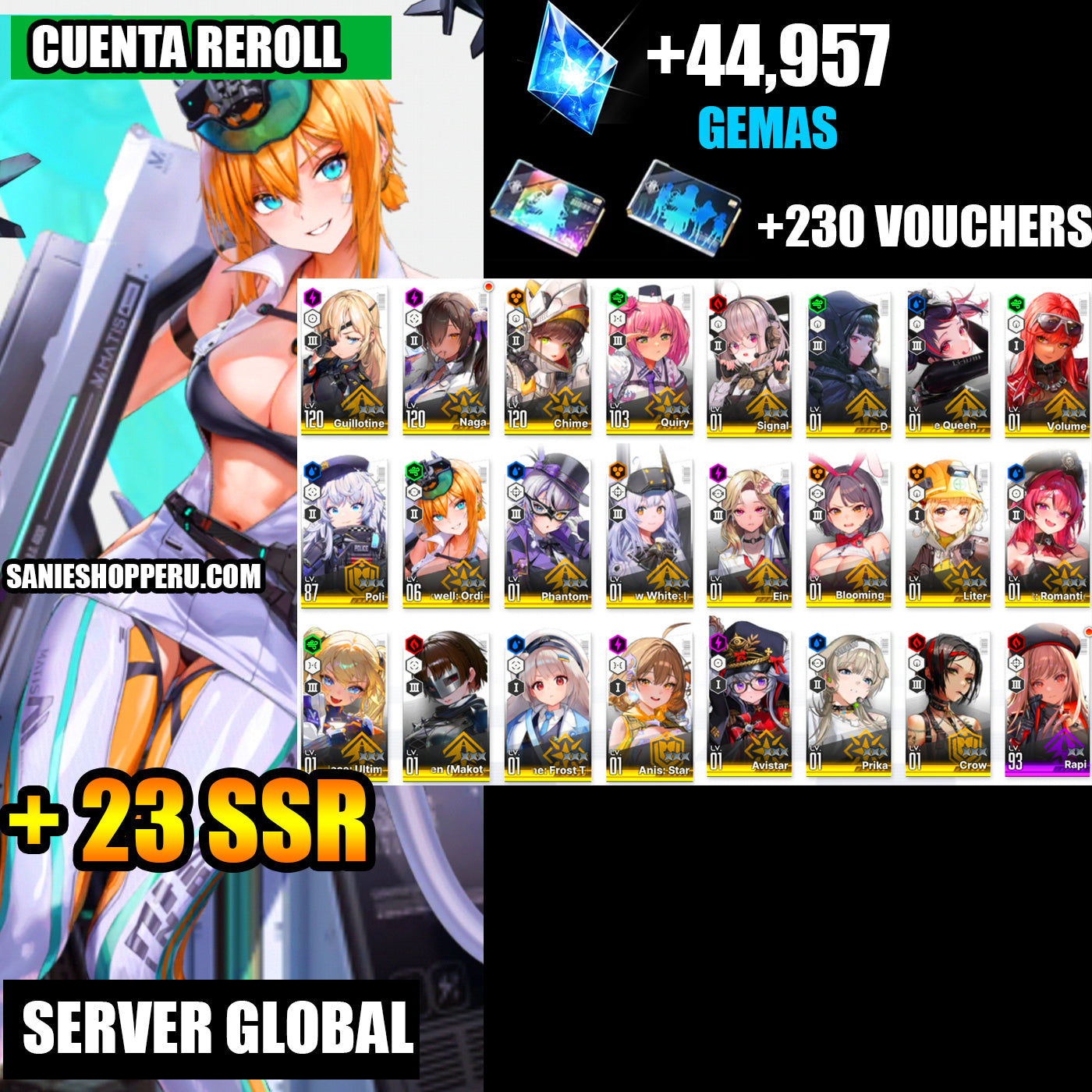 [GLOBAL] +44,631 GEMAS + 230 Vouchers💎Maxwell: Ordinary Mechanic + Laplace: Ultimate Hero + Queen (Makoto) +  Anis: Star + 23 SSR |GODDESS OF VICTORY: NIKKE cuenta reroll