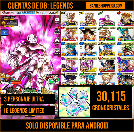 [Solo Android] #3⭐️ ULTRA FREEZER MAXIMO PODER +  ULTRA GOKU SUPERSAIYAYIN + ULTRA MAJIN VEGETA + 16 LL⭐️ + 💎30,115 Cronocristales💎