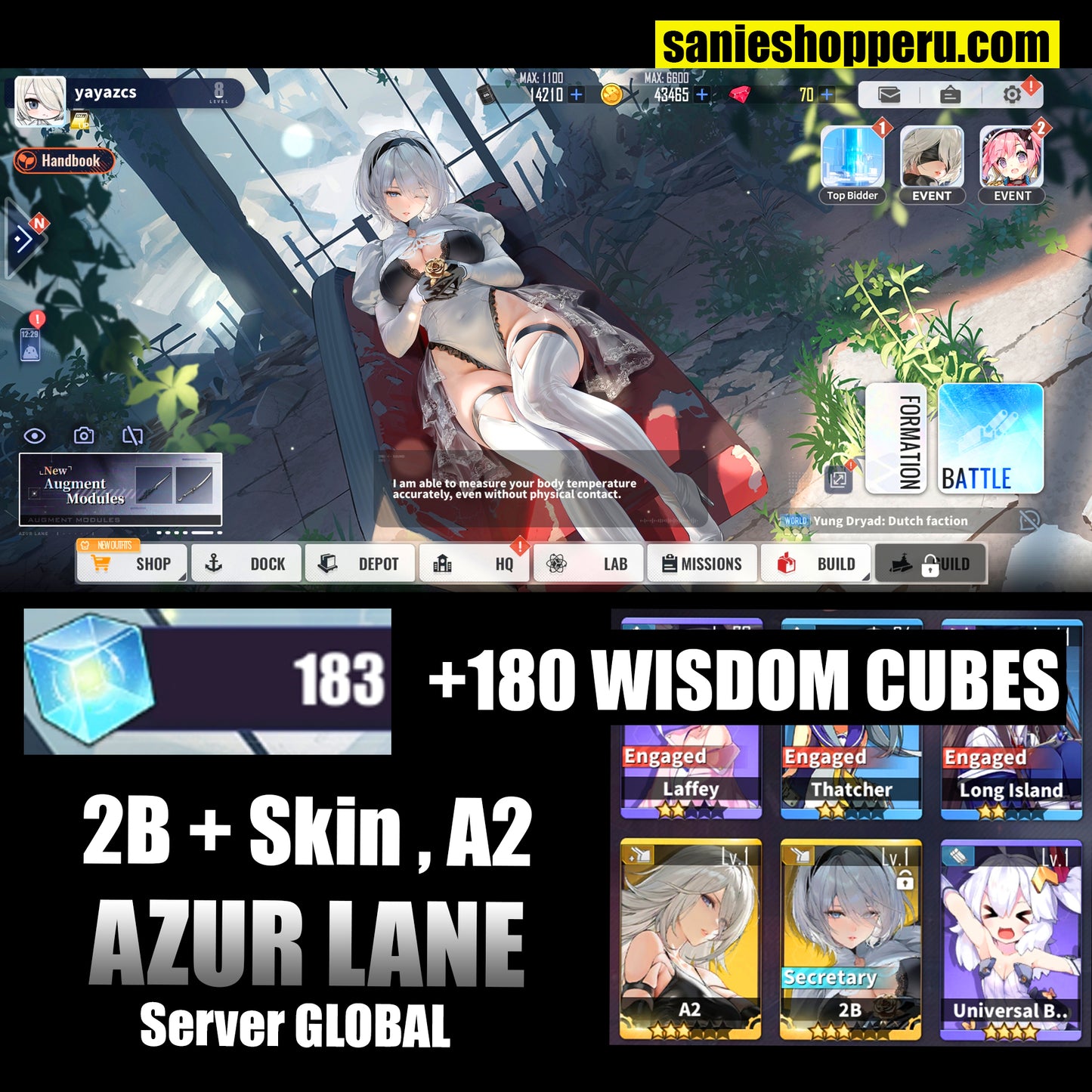 [Global] 2B + Skin , A2 + 180 Wisdom Cubes|Azur Lane Cuenta inicial