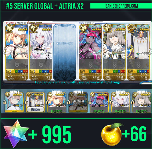 Ftgo Global✨995+ Saint Quartz💎|#5 Lady Avalon + Ibuki Douji (Berserker) +Altria Caster x2 (Berserker) + Oberon + Scheherazade + Nemo | Cuenta Avanzada