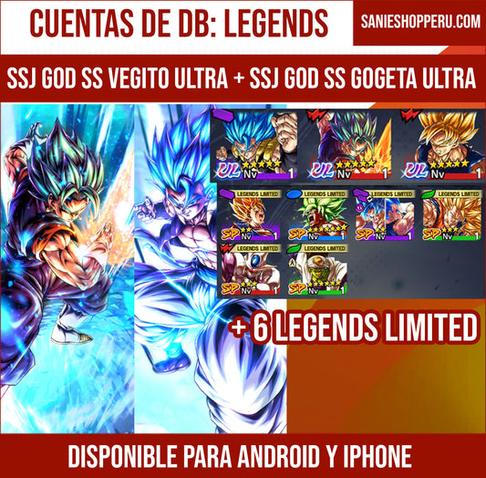 #cuenta 320 [Android y Iphone] ⭐️SS GOD SS VEGITO (UL) + SS GOD SS GOGETA (UL) + 6 LEGENDS LIMITED