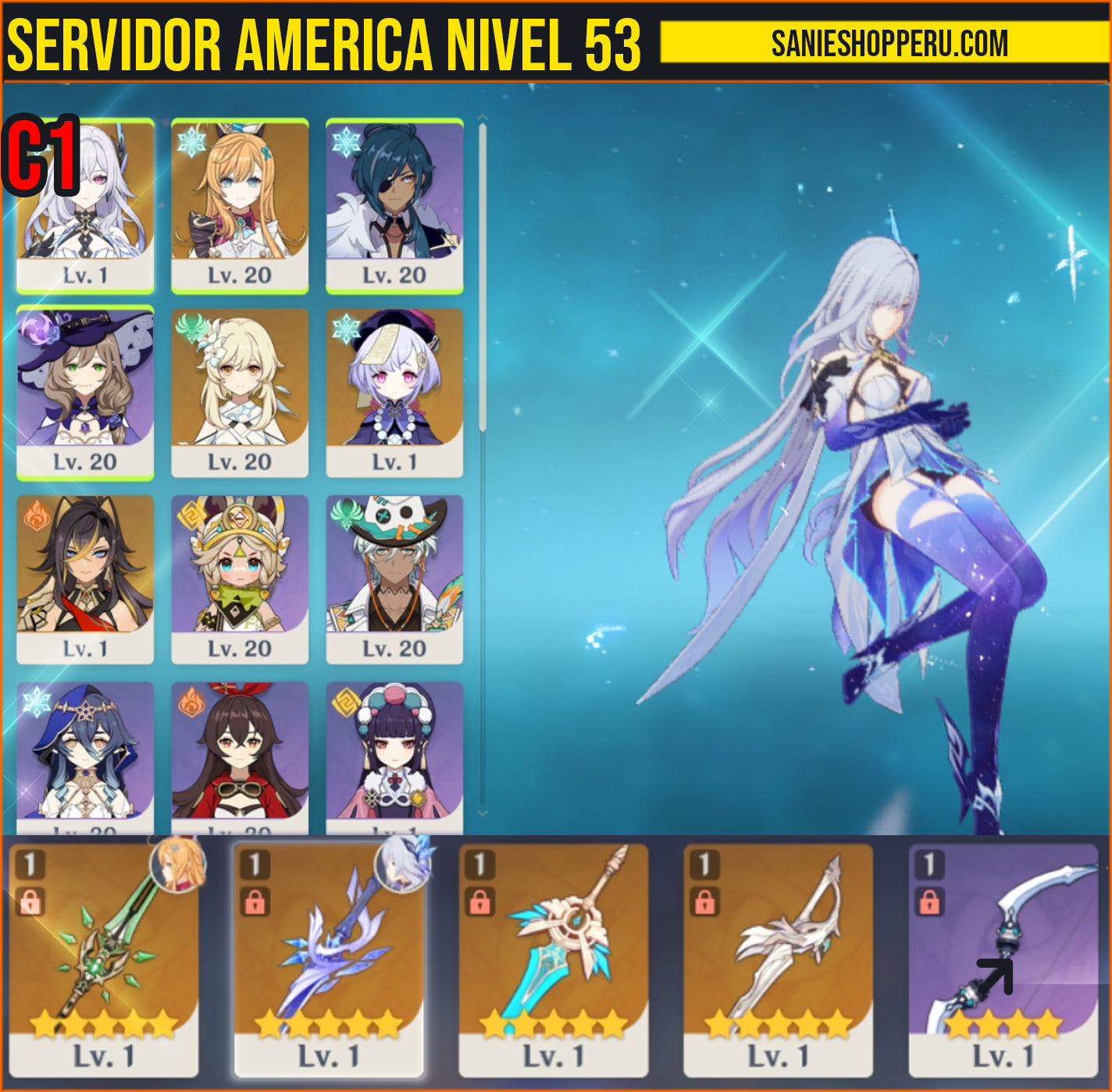 [Nivel 53🎂Cumpleaños libre ] Skirk C1 + Fulgor Cerúleo, Escoffier, Qiqi C1, Dehya