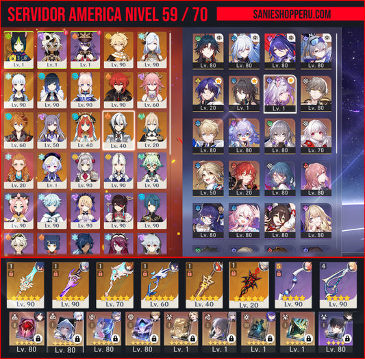 [AR 59/TL70] ⭐️ Blade + Jingliu + Acheron + Silver Wolf + Dr Ratio + Gepard + Bailu + Bronya + Clara + Yanqing + Himeko + &nbsp;Shenhe + Ayaka + Yelan + Kokomi + Yae Miko + Tartaglia + Nilou + Arlecchino + Tighnari + Diluc + Keqing + Jean + Aloy + QIqi