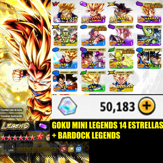 [ANDROID] 50,000 Cronocristales💎 2 LEGENDS⭐️ Goku (MINI) 14 ESTRELLAS + Bardock  12 LL |DRAGON BALL Legends Cuenta