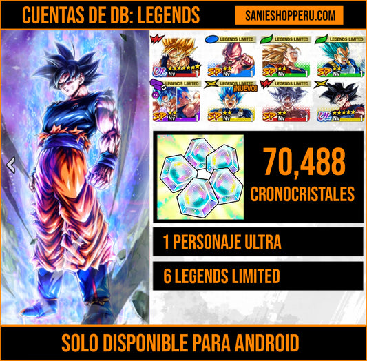 [Android]  70,488 Cronocristales 💎|  ⭐️ Pre-ultrainstinto Goku [ULTRA] | ⭐️ 6 Legends Limited | Dragon Ball: Legends Cuenta Reroll