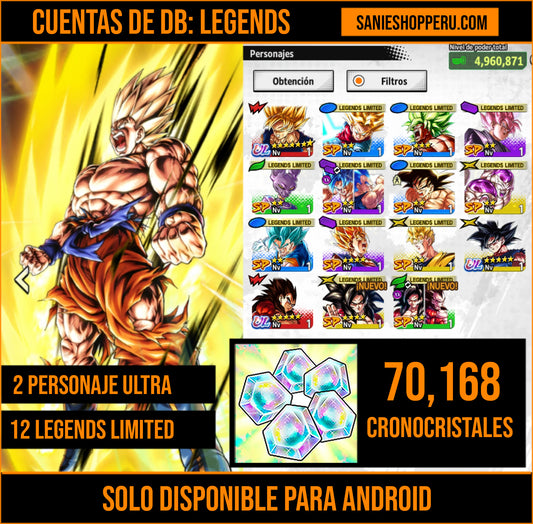 [Solo Android] ⭐️VEGETA SSJ4  (UL) + GOKU ULTRA INSTINTO (UL)⭐️ + 💎70,168 Cronocristales💎 + 12 LL