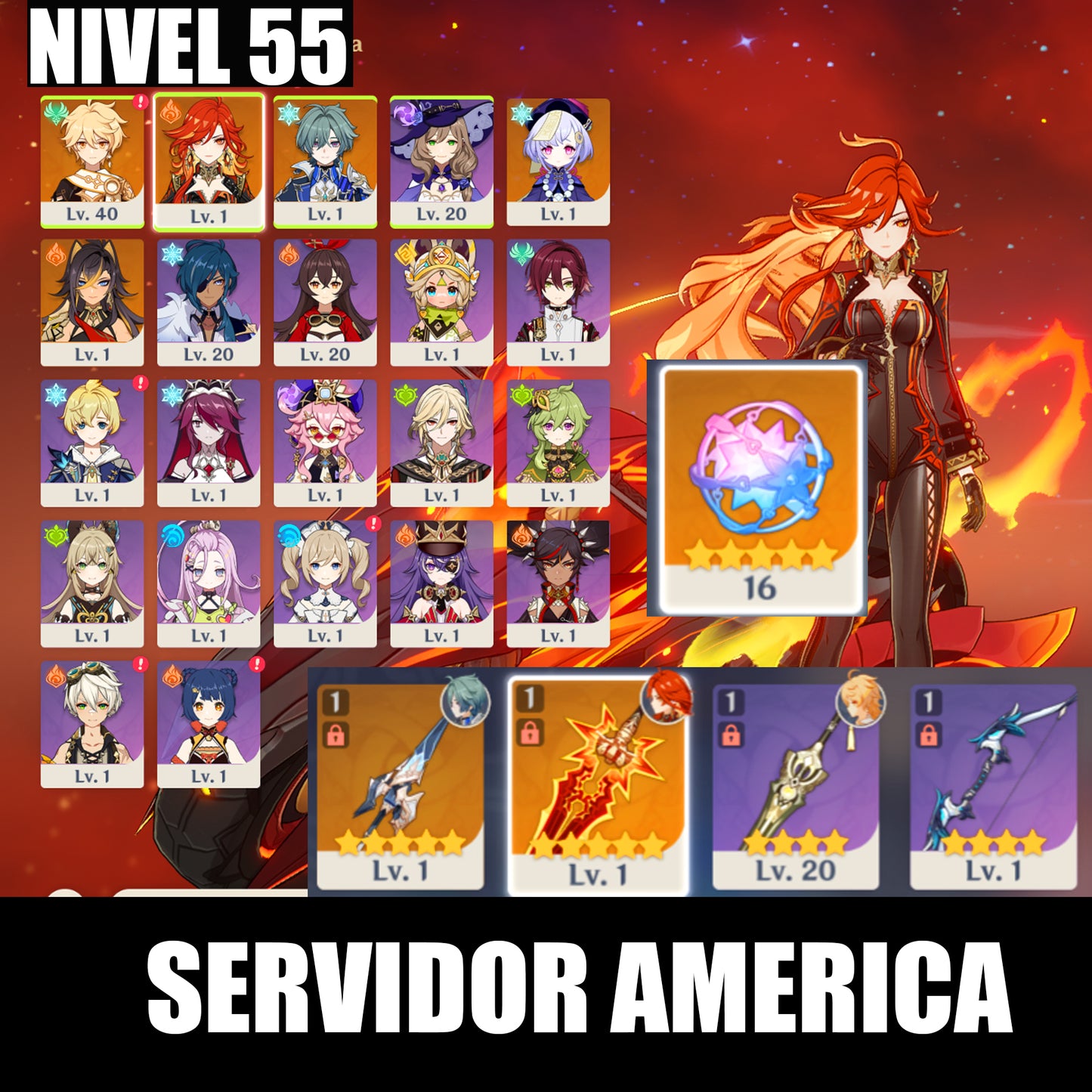 [Nivel 55] ⭐️16 Deseos + Mavuika + Arma , Lohen + Arma ⭐️CUMPLEAÑOS LIBRE