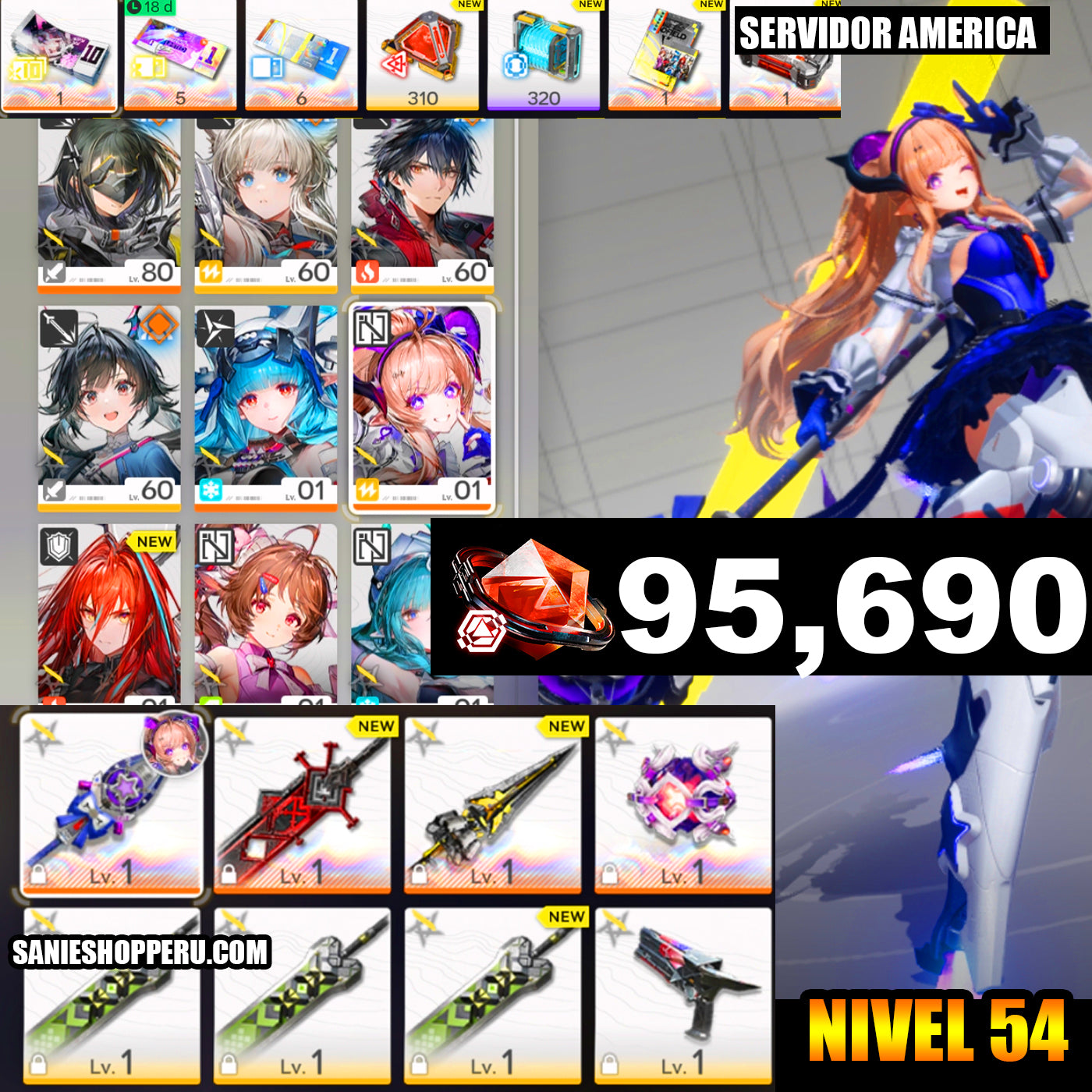 NA Lvl 54 | + 95,690 Oroberilio ♦️ + Liino + Debut nocturno deslumbrante + Ember C2 + Last Rite C1 + Ardelia
