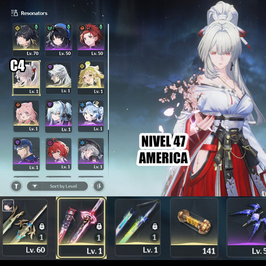 SERVER AMERICA - Hiyuki C4 + Arma - Wuthering Wave Reroll cuenta