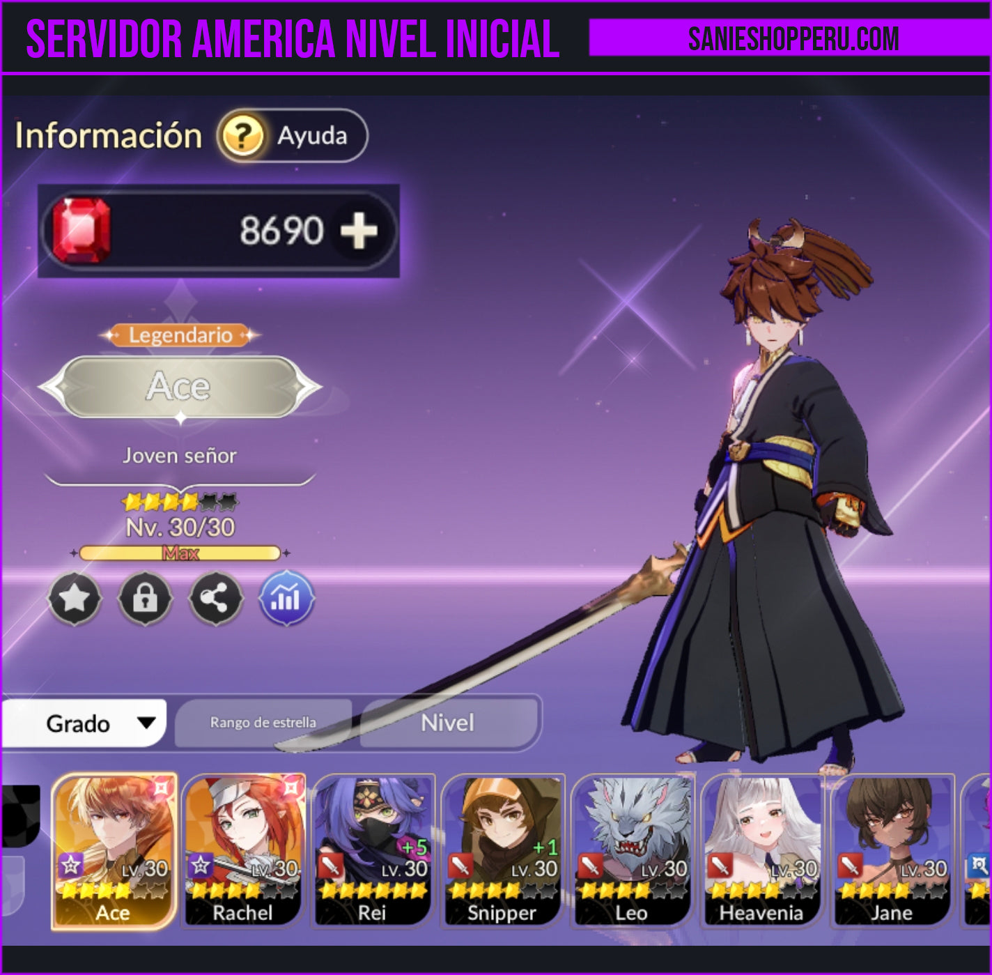 [Nivel Inicial] ACE 4⭐️ + Rachel 4⭐️+ 💎8690 Ruby💎 | Cuenta Reroll Seven Knights Re:birth