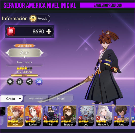 [Nivel Inicial] ACE 4⭐️ + Rachel 4⭐️+ 💎8690 Ruby💎 | Cuenta Reroll Seven Knights Re:birth