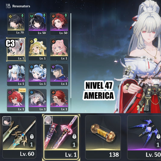 SERVER AMERICA  - Hiyuki C3 + Arma - Wuthering Wave Reroll cuenta