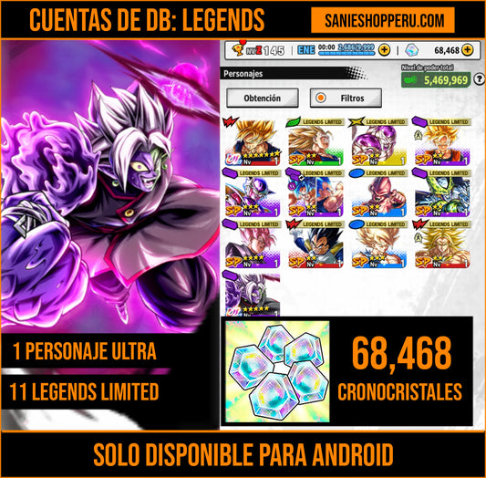 [Android] 💎 68,468 Cronocristales 💎| ⭐️ Zamasu fusionado [ULTRA] | Dragon Ball: Legends Cuenta Reroll