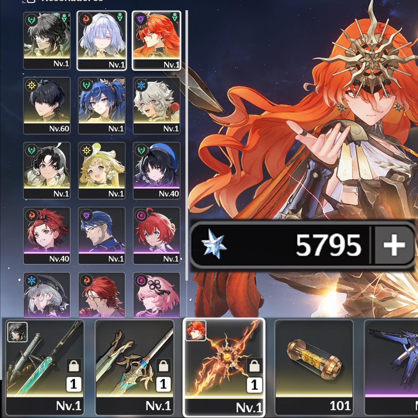 [Nivel 40] 💎5796 Astritas + Mornye + Augusta + Arma + Qiuyuan + Arma , Iuno + Verina + Lingyang +  | Wuthering Waves Cuenta Reroll