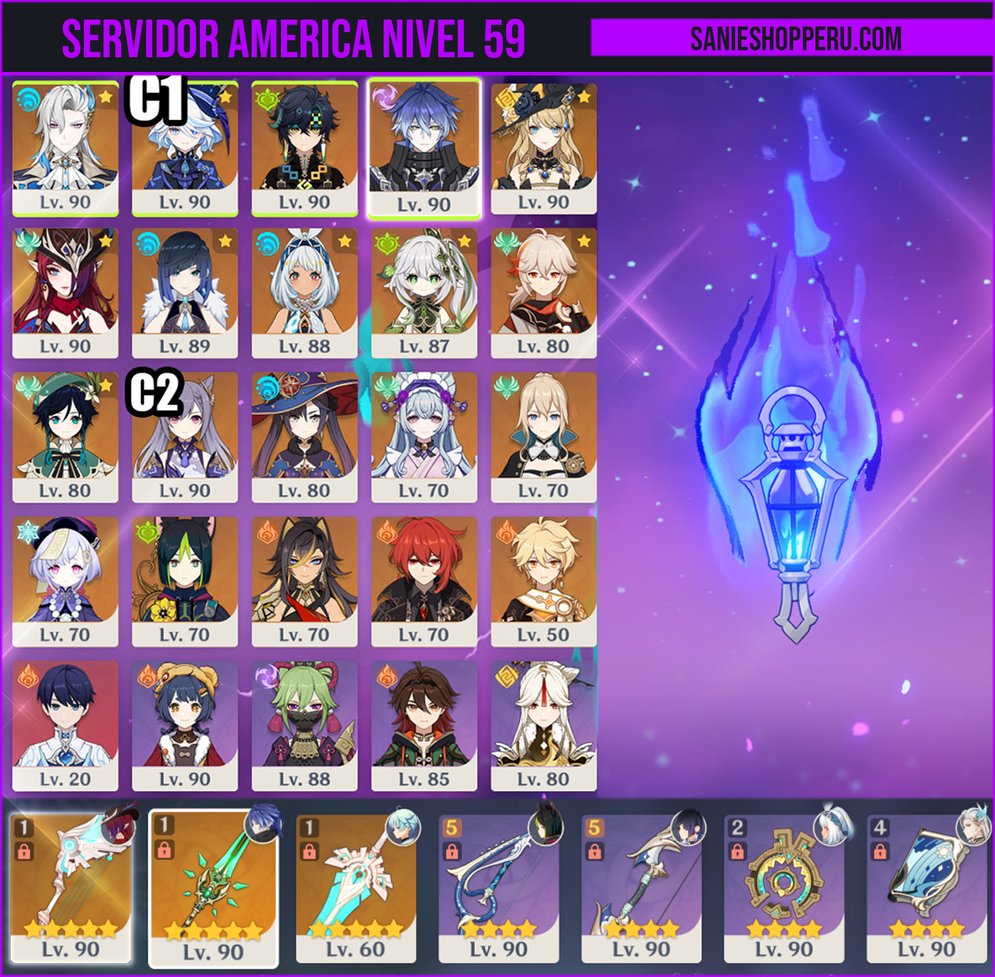 [AR 59] ⭐️ Flins + Neuvillette + Furina C1 + Kinich + Navia + Chasca + Yelan + Mualani + Nahida + Kazuha + Venti  — Cuenta Genshin Impact