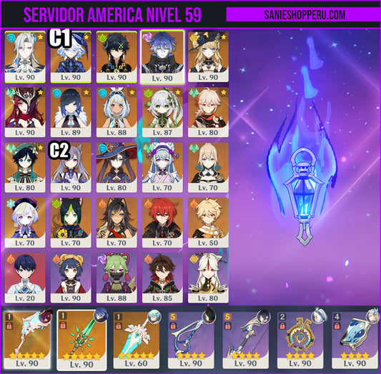 [AR 59] ⭐️ Flins + Neuvillette + Furina C1 + Kinich + Navia + Chasca + Yelan + Mualani + Nahida + Kazuha + Venti  — Cuenta Genshin Impact