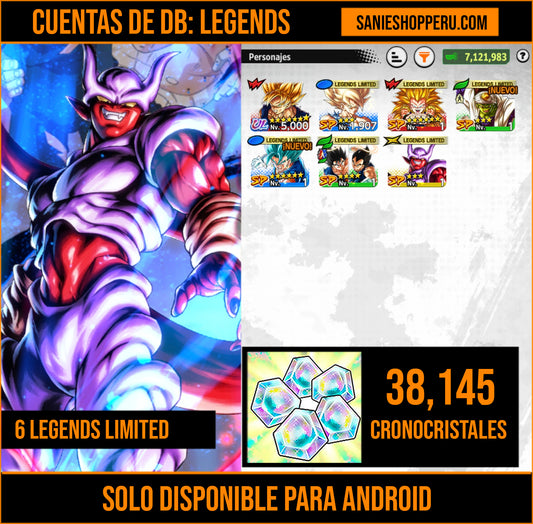 [Android] 38,145 Cronocristales 💎+ 6 Legends Limited | Dragon Ball: Legends Cuenta Reroll