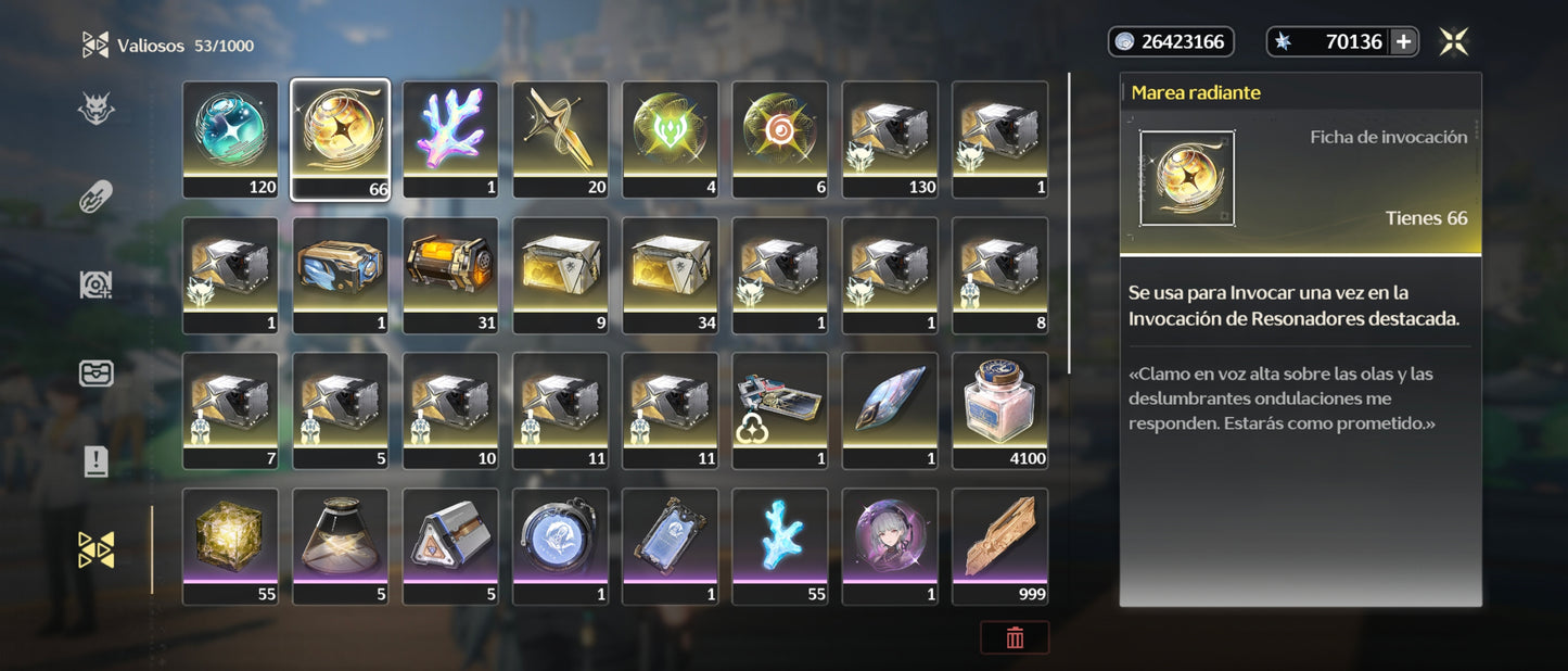 [Nivel 45] Cumpleaños Libre ✅ |💎 120 Marea Lustrosa + 66 Marea Radiante + 20 Marea Forjada + 70136 Astritas 💎 | Cuenta Reroll Wuthering Waves
