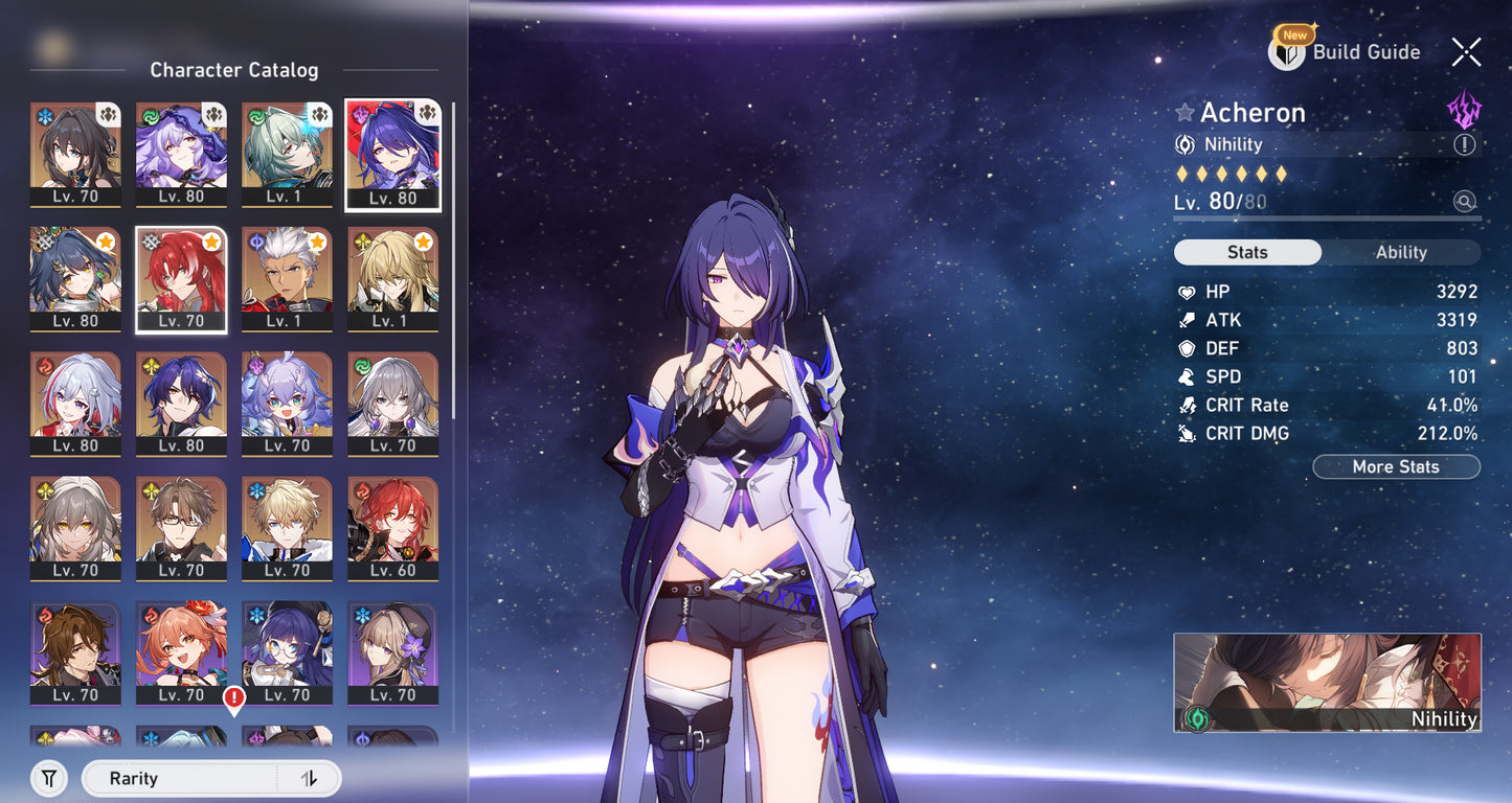 [Nivel 70] Ruan Mei + Black Swan + Cono + Anaxa + Acheron + Yunli + Cono + Argenti + Archer + Luocha + Topaz + Dr Ratio + Bailu + Bronya E2 + Welt E2 + Gepard + Himeko