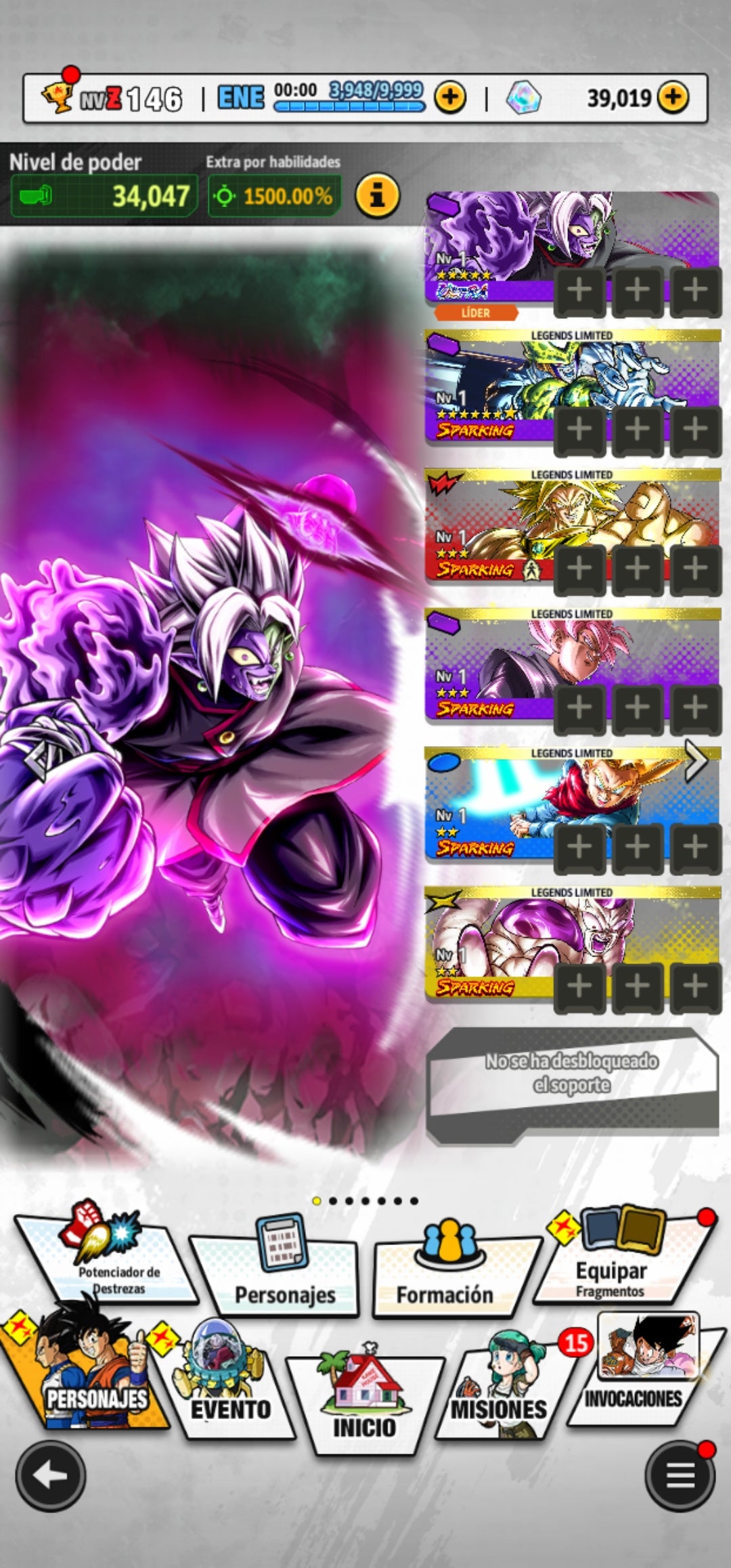 [Android] 39,019 Cronocristales 💎|  ⭐️ Mitad Corrupto Zamasu fusionado [ULTRA] | ⭐️ 11 Legends Limited | Dragon Ball: Legends Cuenta Reroll