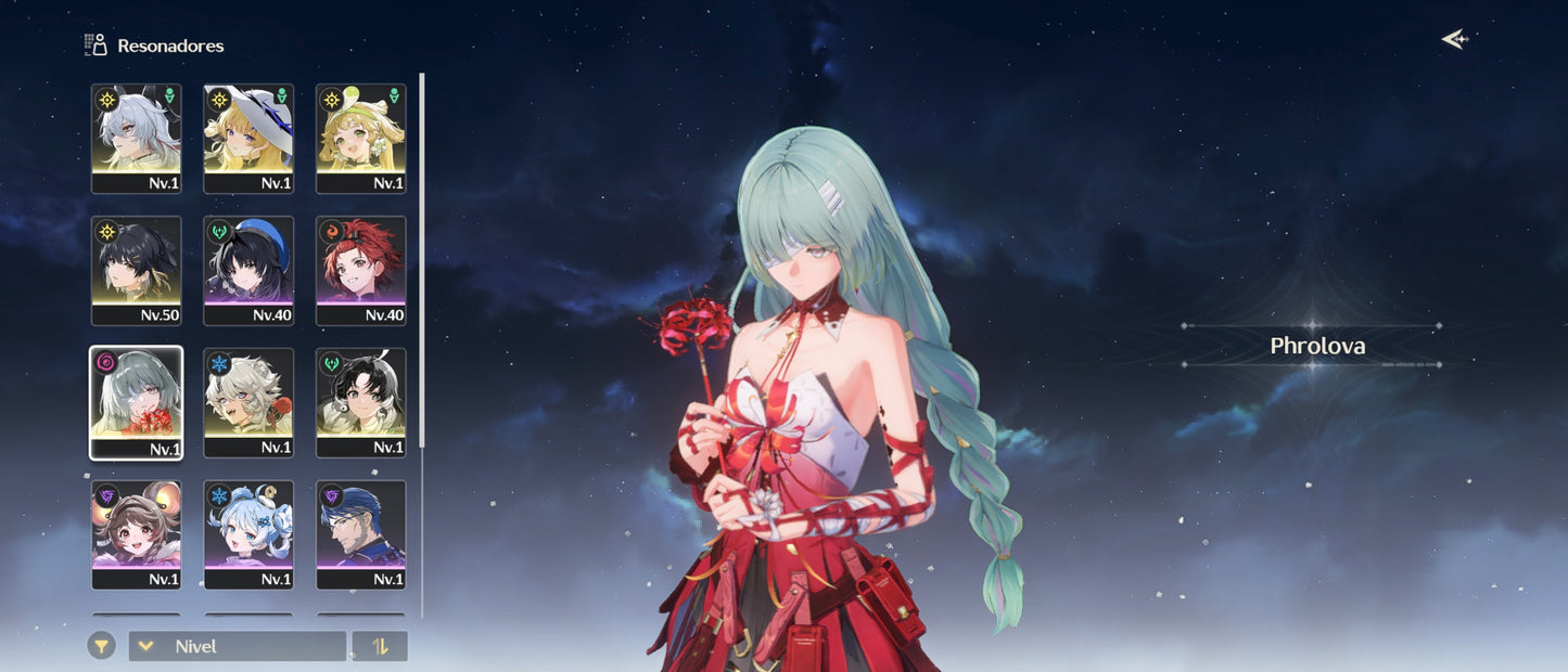 [Nivel 41] Cumpleaños Libre ✅ |⭐️Phrolova + Arma + Zani + Arma + Phoebe | Cuenta Reroll Wuthering Waves
