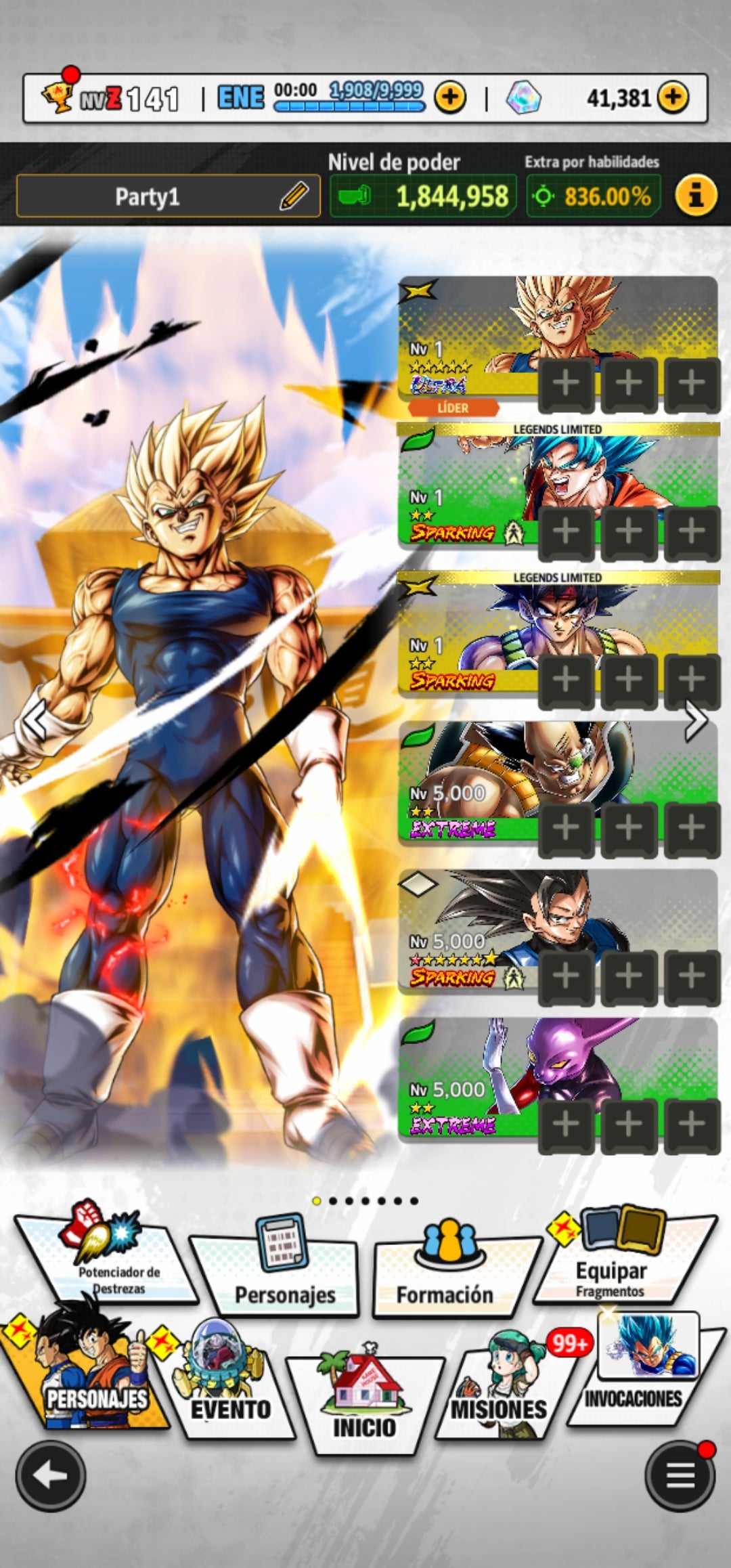 [Android] 41,381  Cronocristales 💎|  ⭐️ Majin Vegeta [ULTRA] | ⭐️ 2 Legends Limited | Dragon Ball: Legends Cuenta Reroll