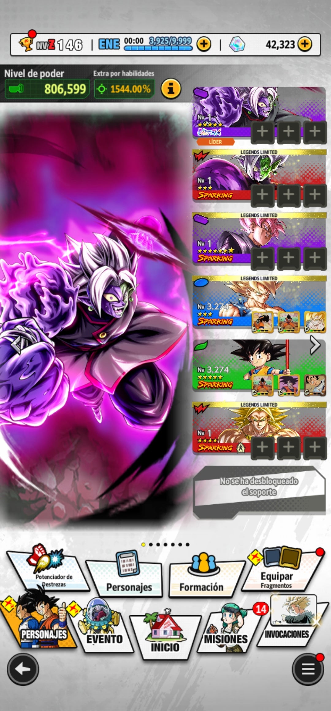 Android] 42,323 Cronocristales 💎|  ⭐️ Mitad Corrupto Zamasu fusionado [ULTRA] | ⭐️ 5 Legends Limited | Dragon Ball: Legends Cuenta Reroll