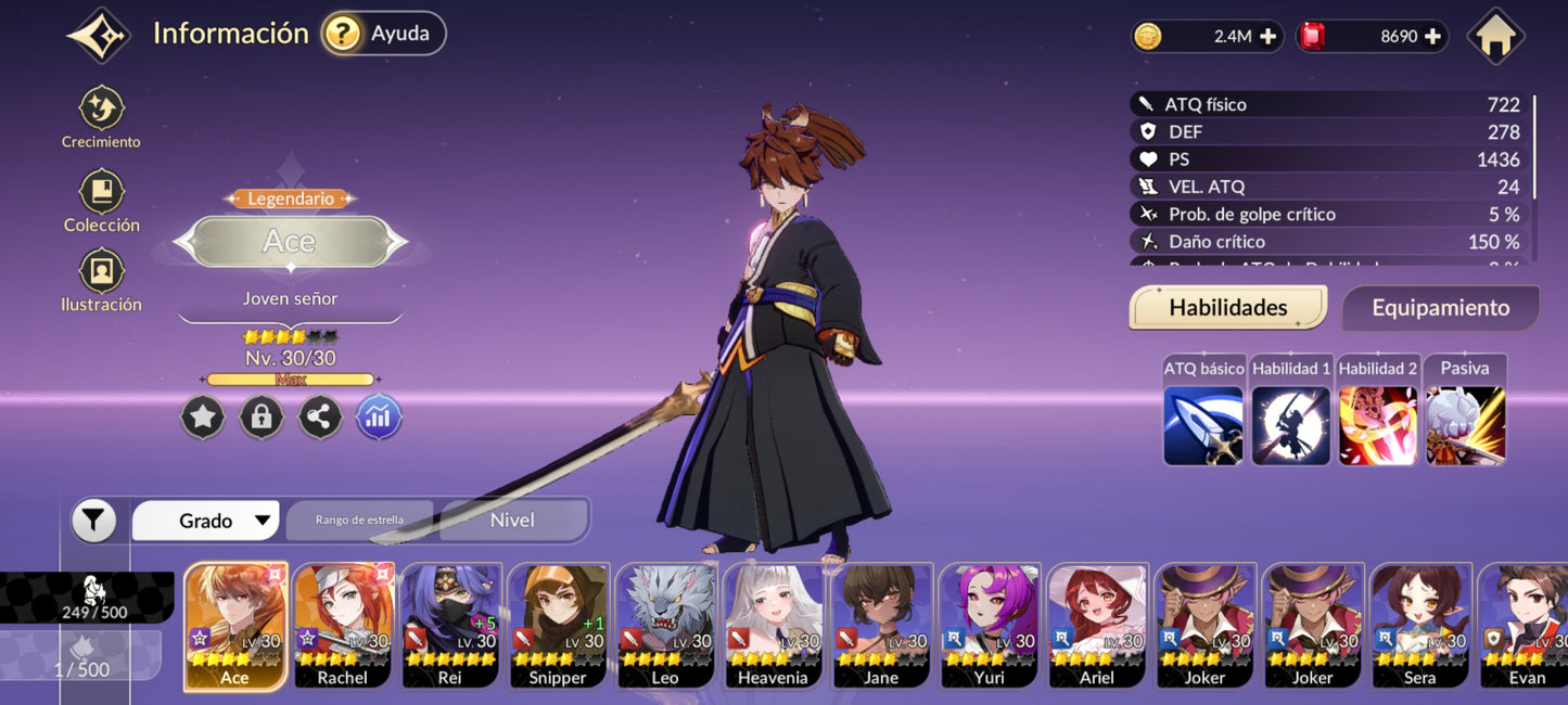 [Nivel Inicial] ACE 4⭐️ + Rachel 4⭐️+ 💎8690 Ruby💎 | Cuenta Reroll Seven Knights Re:birth