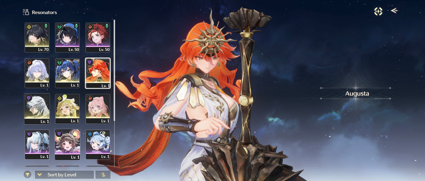 [Nivel 47] Mornye + Augusta + Arma + Iuno + Arma | Wuthering Waves Cuenta Reroll