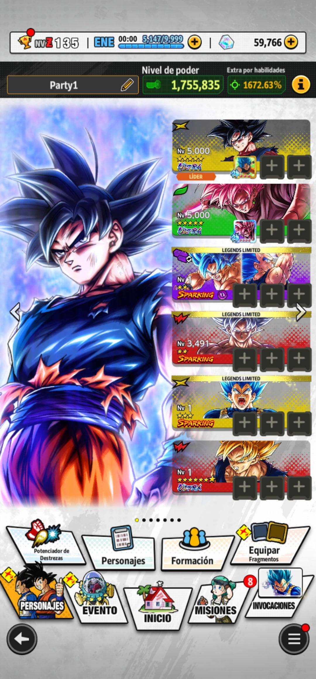 [Android] 59,766 Cronocristales 💎|  ⭐️ Pre-ultrainstinto Goku + Supersaiyajin rosa Goku Oscuro | ⭐️ 7 Legends Limited | Dragon Ball: Legends Cuenta Reroll