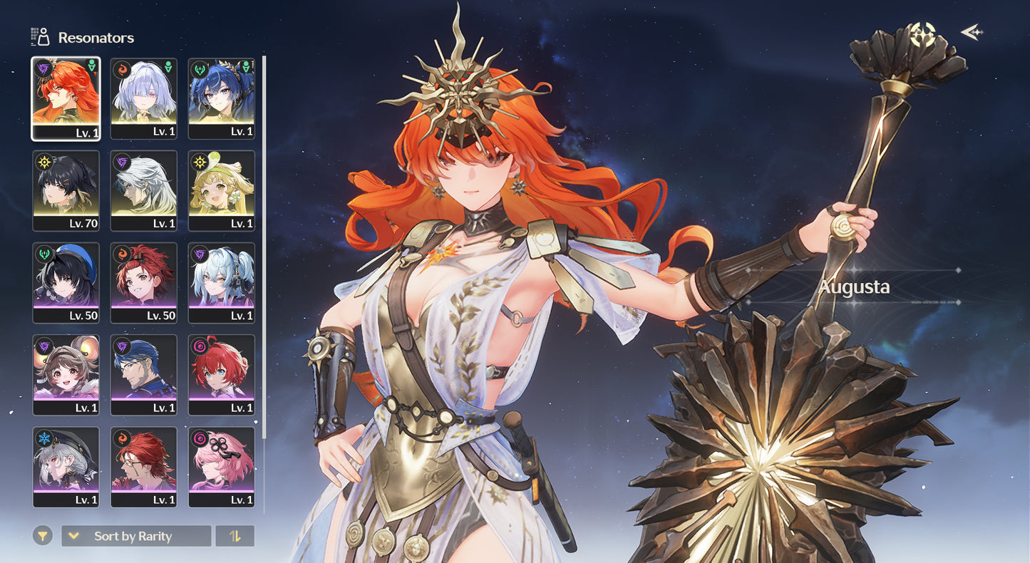 [Nivel 46] +21,621 Astritas 💎Augusta R3 + Arma , Iuno + Mornye + Verina + Calcharo + 3 Radiant Tide 💎 , Thunderflare Dominion + Laser Shearer