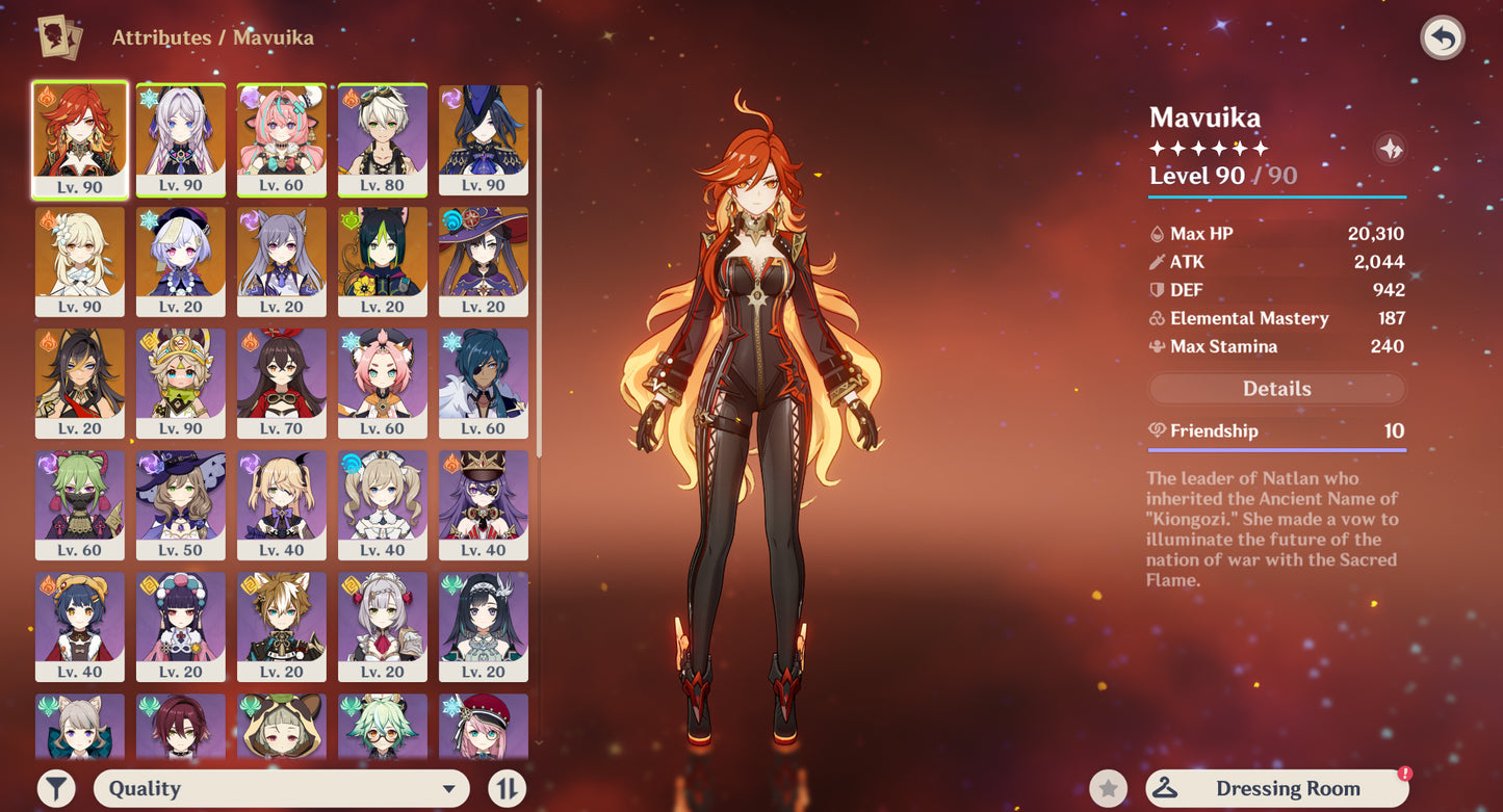[Nivel 56] Mavuika C1 + Arma + Citlali + Arma + Clorinde + Mona + Tighnari + Qiqi + Keqing + Dehya