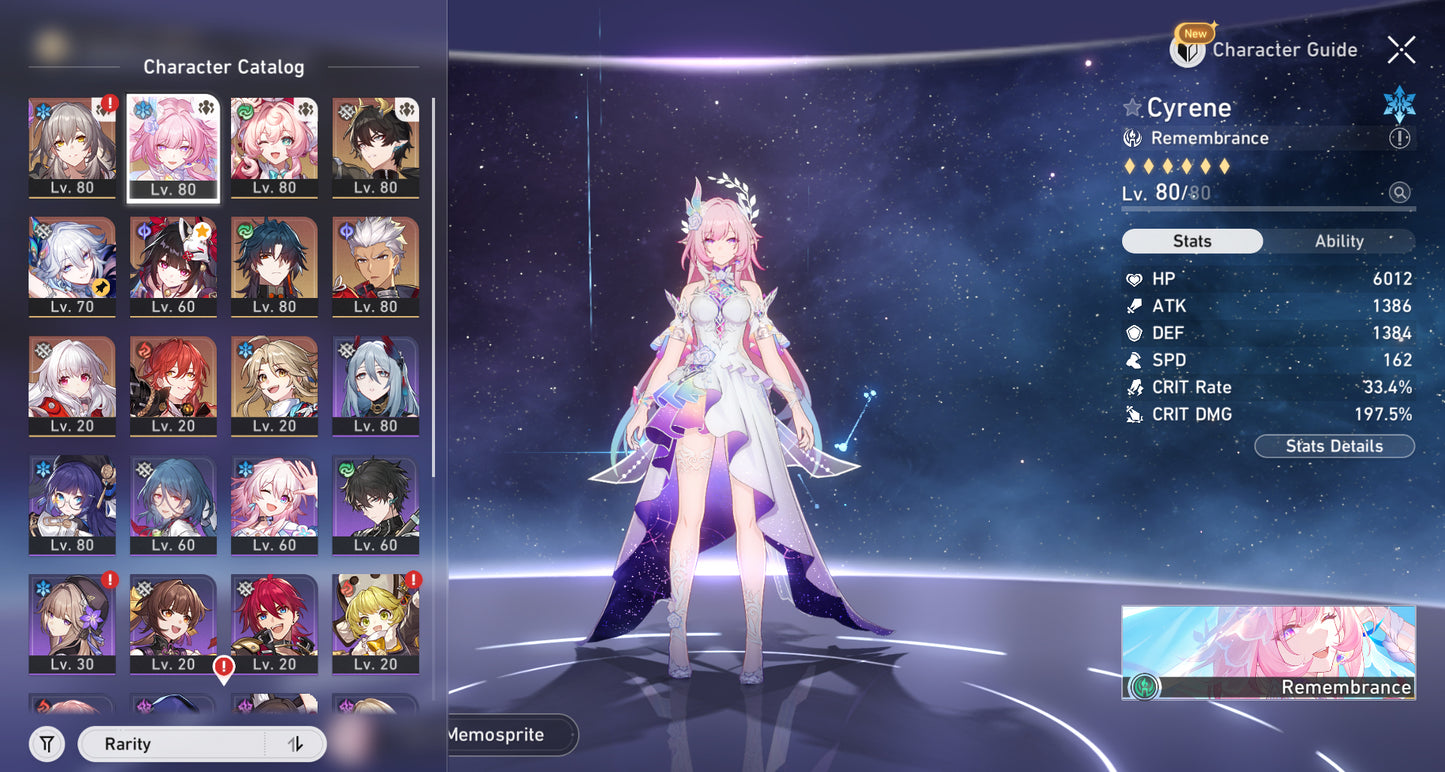 SV AMERICA CUMPLEAÑOS LIBRE Nivel 65⭐️Cyrene E3 +CONO, Hyacine + Yao Guang + Sparkle + Permansor Terrae + Blade + Archer + Yanqing + Clara + Himeko