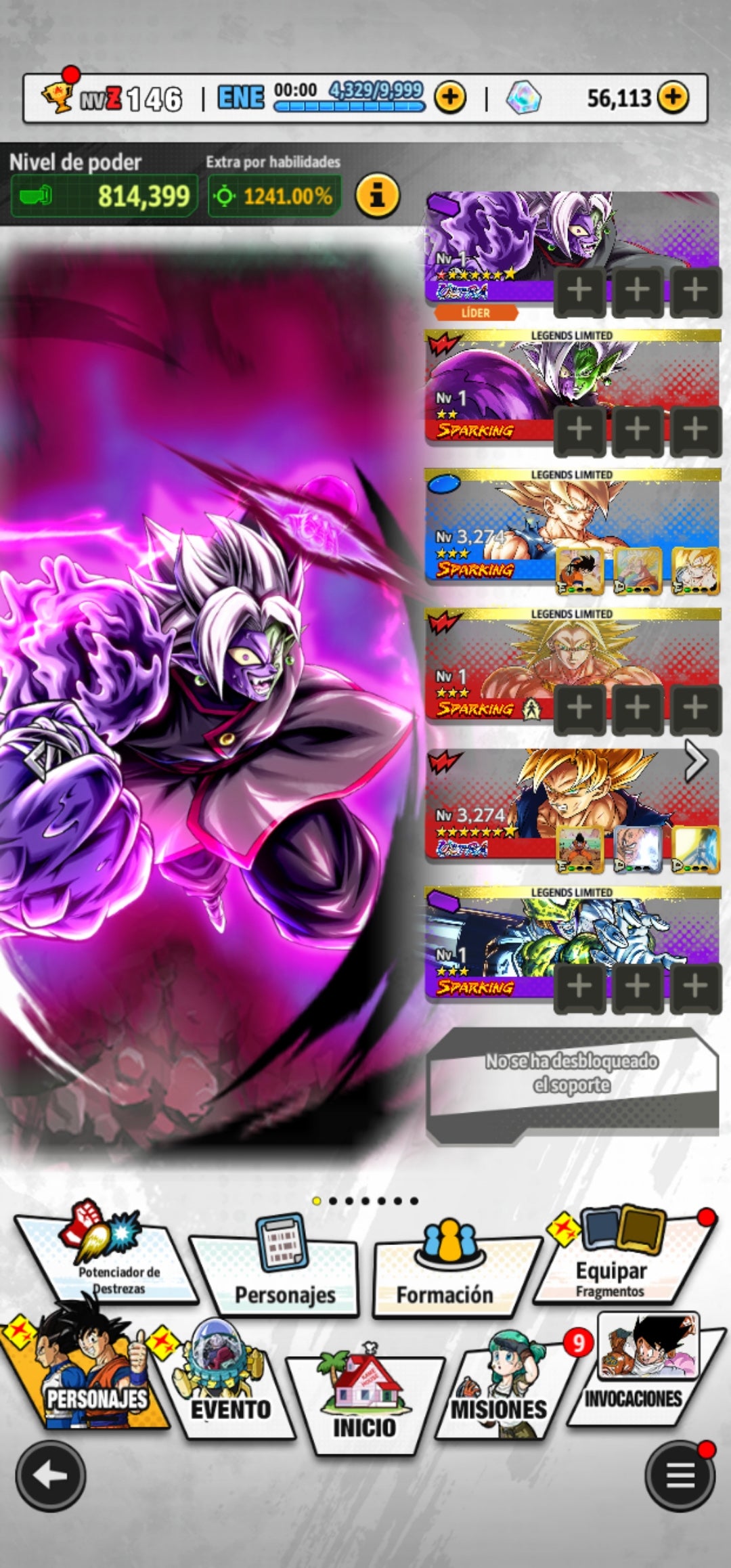 [Android] 56,113 Cronocristales 💎|  ⭐️ Mitad Corrupto Zamasu fusionado [ULTRA] | ⭐️ 5 Legends Limited | Dragon Ball: Legends Cuenta Reroll