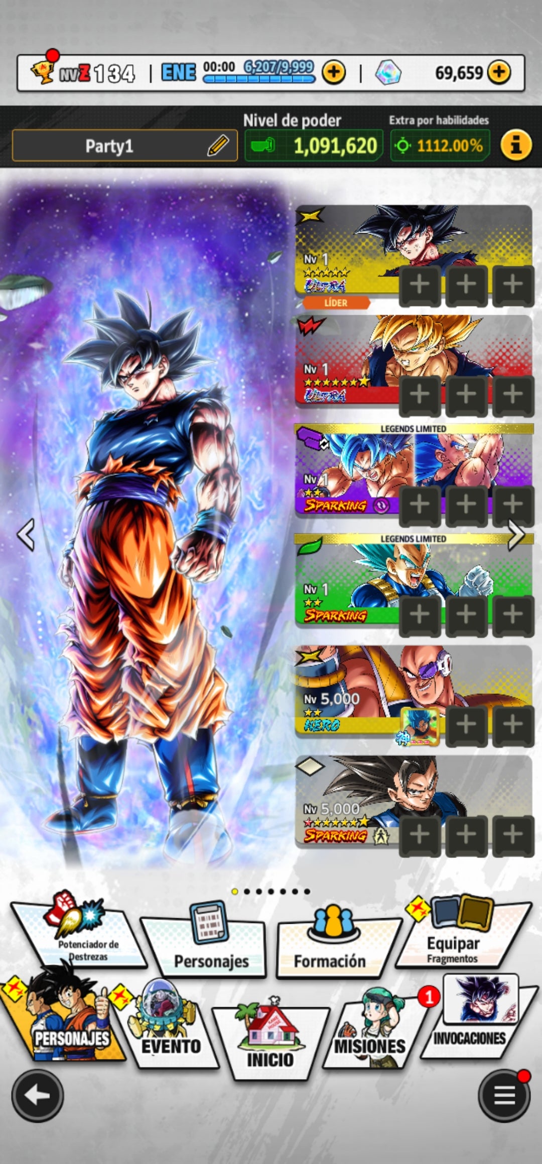 [Android] 69,659 Cronocristales 💎|  ⭐️ Pre-ultrainstinto Goku [ULTRA] | ⭐️ 2 Legends Limited | Dragon Ball: Legends Cuenta Reroll