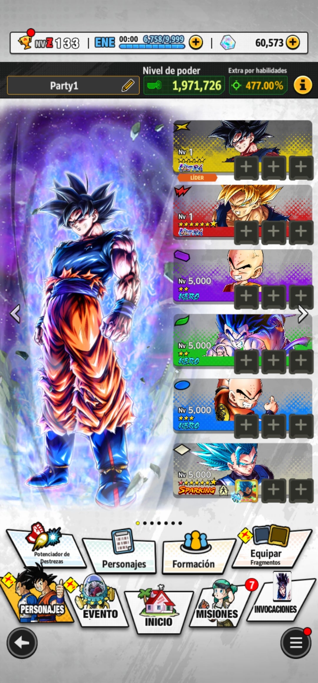 [Android] 60,573 Cronocristales 💎|  ⭐️ Pre-ultrainstinto Goku | ⭐️ 7 Legends Limited | Dragon Ball: Legends Cuenta Reroll