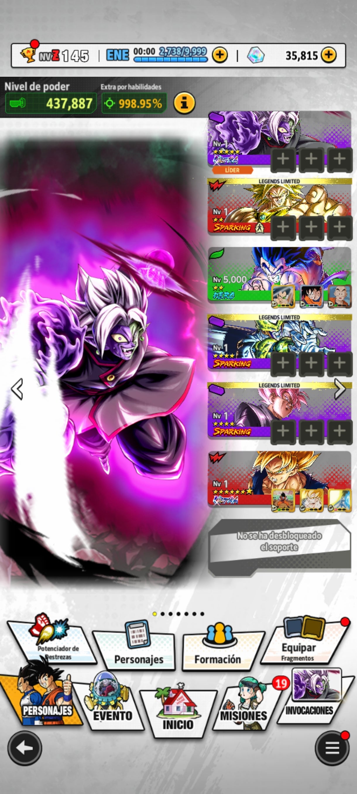 [Android] 💎 35,815 Cronocristales 💎| ⭐️ Zamasu fusionado [ULTRA] | Dragon Ball: Legends Cuenta Reroll