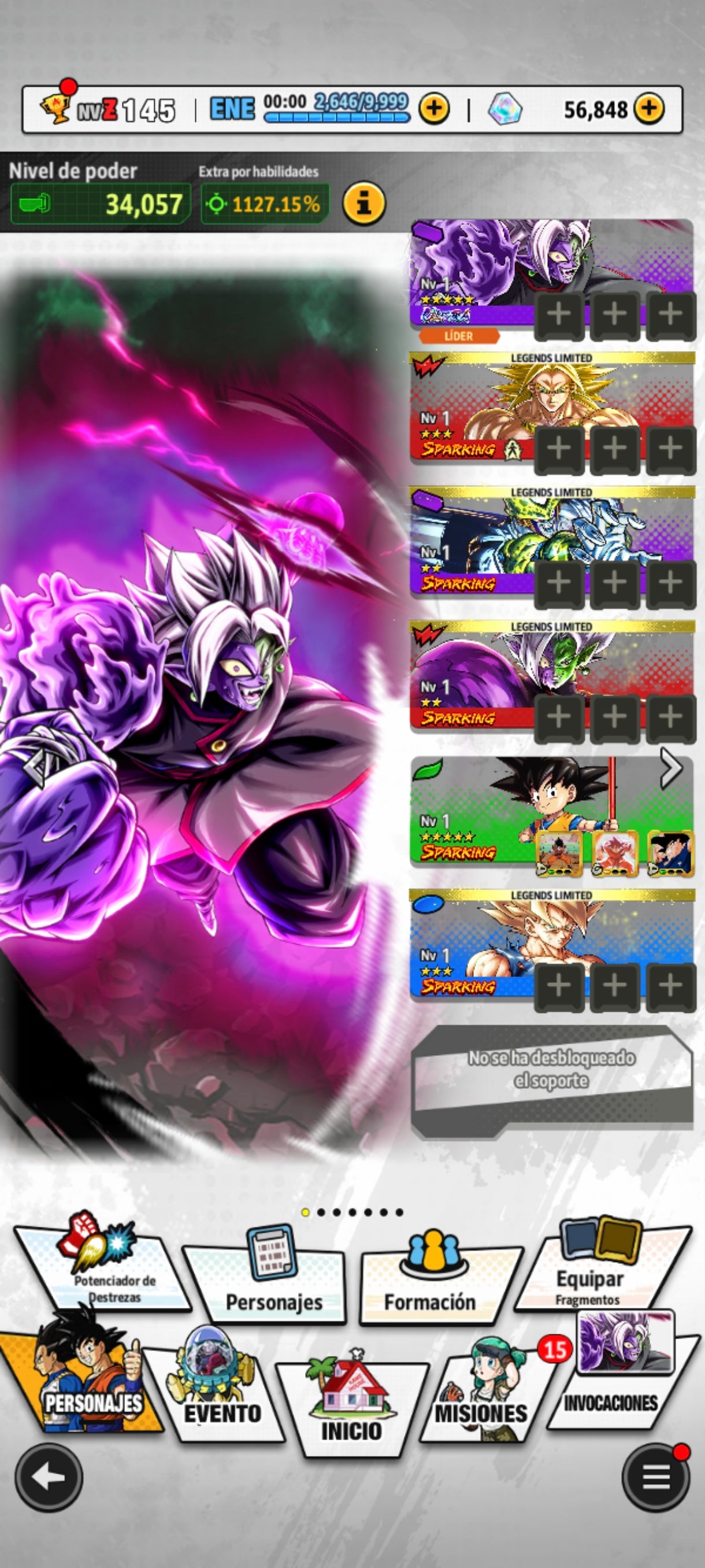 [Android] 💎 56,848 Cronocristales 💎| ⭐️ Zamasu fusionado [ULTRA] | Dragon Ball: Legends Cuenta Reroll