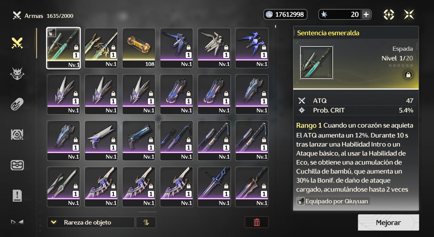 [Nivel 41] Qiuyuan + Arma , Mornye + Augusta + Calcharo | Wuthering Waves Cuenta Reroll