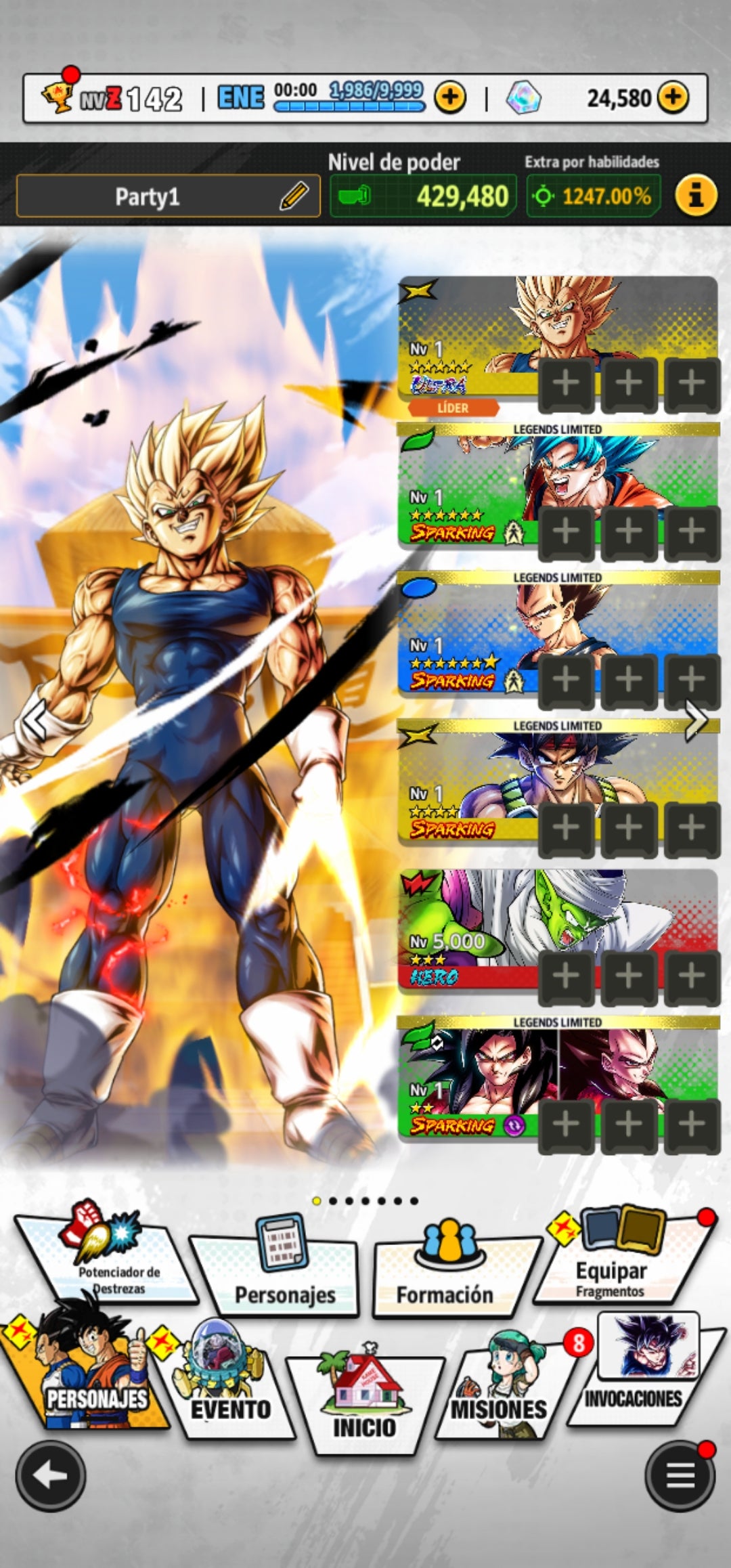 [Android]  24,580 Cronocristales 💎|  ⭐️ Majin Vegeta[ULTRA] | ⭐️ 6 Legends Limited | Dragon Ball: Legends Cuenta Reroll