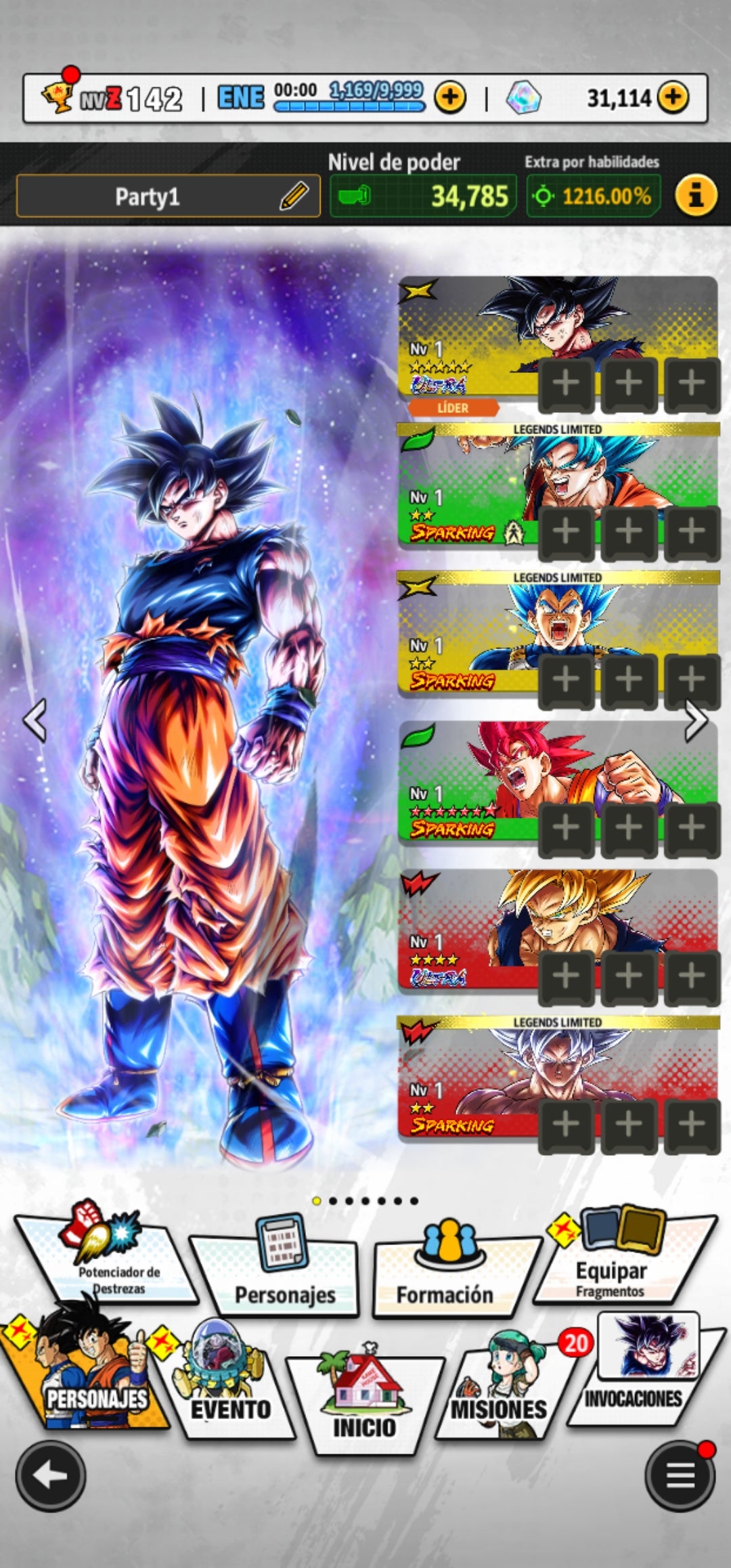 [Android] 31,1141  Cronocristales 💎|  ⭐️ Pre-ultrainstinto Goku [ULTRA] | ⭐️ 3 Legends Limited | Dragon Ball: Legends Cuenta Reroll