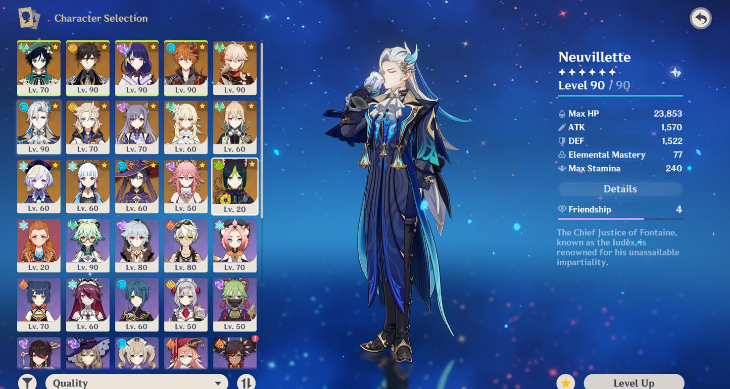 [AR 57] ⭐️Neuvillette C1 + Venti + Zhong Li + Raiden Shogun + Tartaglia + Kazuha + Albedo + Ayaka + Yae Miko + Jean C1 + Keqing + Qiqi + Mona + Tighnari + Aloy