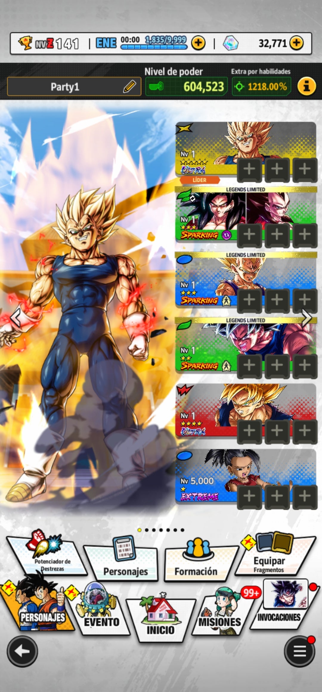 [Android] 32,771  Cronocristales 💎|  ⭐️ Majin Vegeta [ULTRA] | ⭐️ 4 Legends Limited | Dragon Ball: Legends Cuenta Reroll