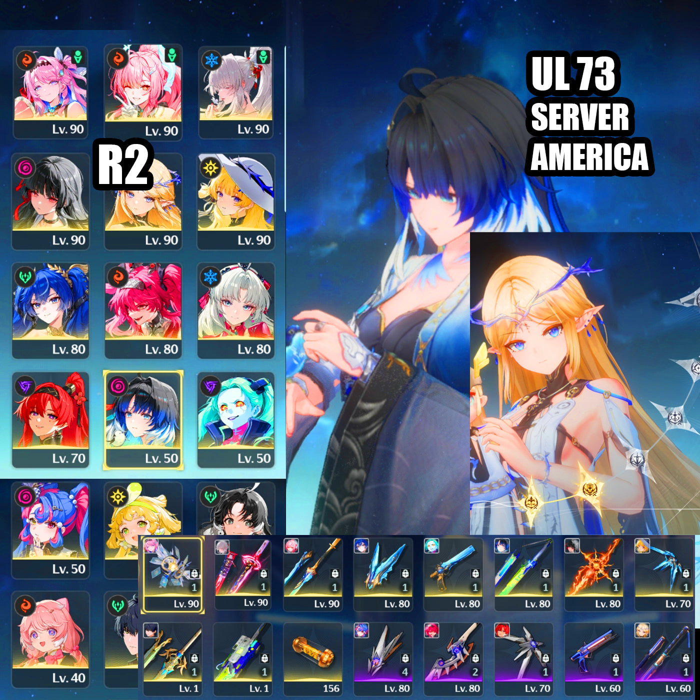AMERICA⭐️Lvl 73⭐️ Yangyang Xualing + Hiyuki + Aemeath + Arma5⭐️, Denia + Chisa + Phoebe + Arma5⭐️, Iuno + Lupa + Carlotta + Yinlin + Rebecca + Roccia + Verina + Jianxin + Encore + Calcharo